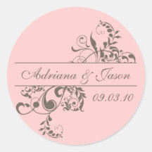 Rose et autocollant gris de monogramme de Flourish