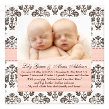 Rose et Brown de faire-part de bébé de damassé de 
