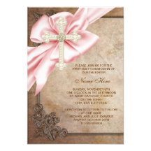 Rose et communion de croix de Brown première Invitation Personnalisée