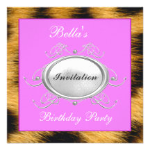 Rose et invitation de fête d'anniversaire de léopa