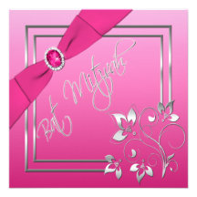 Rose et invitation florale de bat mitzvah d'argent