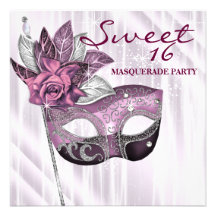 Rose et partie pourpre de mascarade du bonbon 16 cartons d'invitation