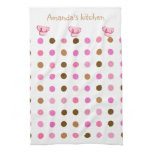 Rose et point de polka de Brown personnalisé linges de cuisine