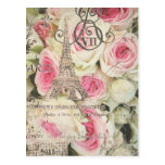 Rose floral vintage chic de rose de Paris Carte Postale