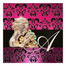 ROSE, FUCHSIA, NOIR, POURPRE, MONOGRAMME DE BIJOU  BRISTOL PERSONNALISÉ