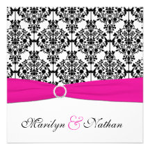 Rose IMPRIMÉ mariage damassé noir blanc de RUBAN Invitations Personnalisables