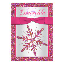 Rose, invitation de Quinceanera de flocon de neige