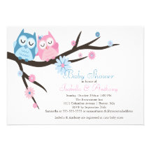 Rose mignon et bleu dans le baby shower de couples invitations personnalisées