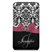 Rose personnalisé, caisse fleurie noire de damassé coque iPod touch Case-Mate