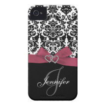 Rose personnalisé, caisse fleurie noire de damassé coques iPhone 4