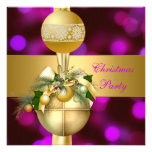 Rose pourpre de boules d'or de fête de Noël d'invi