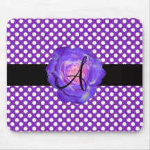 Rose pourpre de pourpre de monogramme de pois tapis de souris