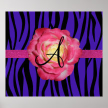 Rose pourpre de rose de monogramme de rayure de zè poster