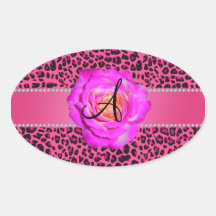 Rose rose de roses indien de léopard de monogramme autocollants