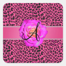 Rose rose de roses indien de léopard de monogramme autocollants