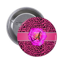 Rose rose de roses indien de léopard de monogramme pin's