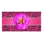 Rose rose de roses indien de léopard de monogramme photocarte
