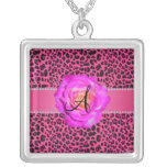 Rose rose de roses indien de léopard de monogramme pendentif personnalisé