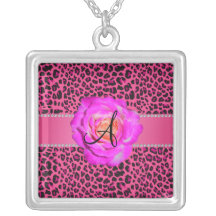 Rose rose de roses indien de léopard de monogramme pendentif personnalisé