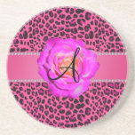 Rose rose de roses indien de léopard de monogramme dessous de verres