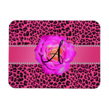 Rose rose de roses indien de léopard de monogramme magnet