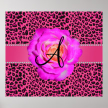 Rose rose de roses indien de léopard de monogramme posters