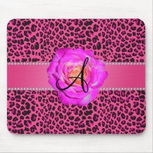 Rose rose de roses indien de léopard de monogramme tapis de souris