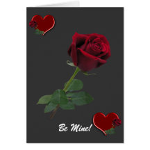 Rose rouge de longue tige de coeurs carte de vœux