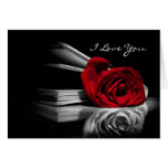 Rose rouge "je t'aime" avec la citation chinoise d carte de vœux