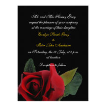 Rose rouge sur le mariage exotique noir invitations