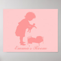 Rose sur la petite fille rose avec le chariot affiche