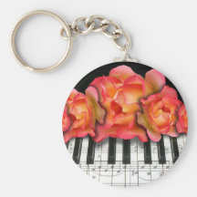 Roses de clavier de piano et notes de musique porte-clés