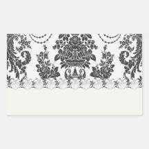 roses de damassé blancs et noirs autocollant rectangulaire