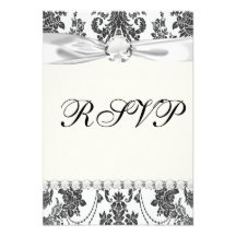 roses de damassé blancs et noirs invitations personnalisées