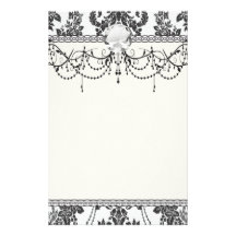 roses de damassé blancs et noirs papier à lettre personnalisable