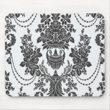 roses de damassé blancs et noirs tapis de souris