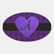 Roses de monogramme de coeur pourpre stickers ovales
