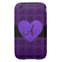 Roses de monogramme de coeur pourpre coques tough iPhone 3