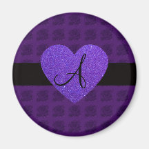Roses de monogramme de coeur pourpre magnets