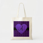 Roses de monogramme de coeur pourpre sacs en toile