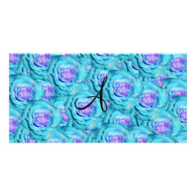 Roses de turquoise de monogramme photocartes personnalisées