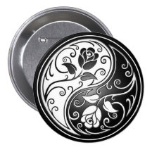 Roses de Yin Yang, noirs Badge Avec Épingle