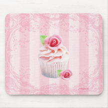 Roses et petits gâteaux Mousepad se givrant rose Tapis De Souris