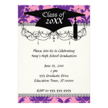 roses indien et joli motif mauve-foncé de damassé cartons d'invitation