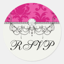 roses indien sur le motif chic rose de damassé adhésif rond