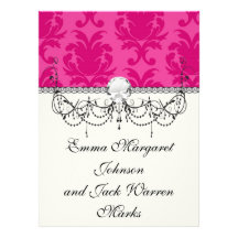 roses indien sur le motif chic rose de damassé cartons d'invitation