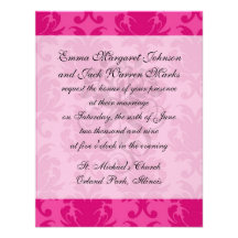 roses indien sur le motif chic rose de damassé cartons d'invitation