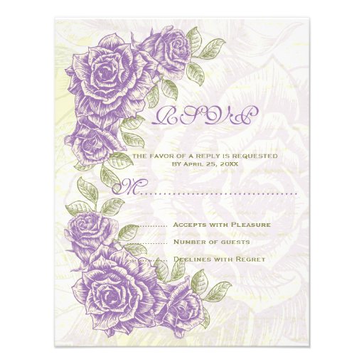 Roses pourpres vintages épousant la carte de répon faire-parts