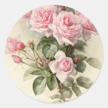 Roses romantiques victoriens vintages autocollant rond