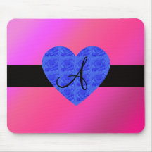 Roses roses de bleu de monogramme tapis de souris